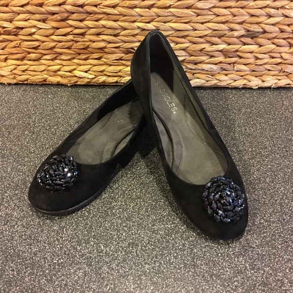 AEROSOLES Shoes - Aerosoles Black Suede Flats w/ Beaded Detail 7
